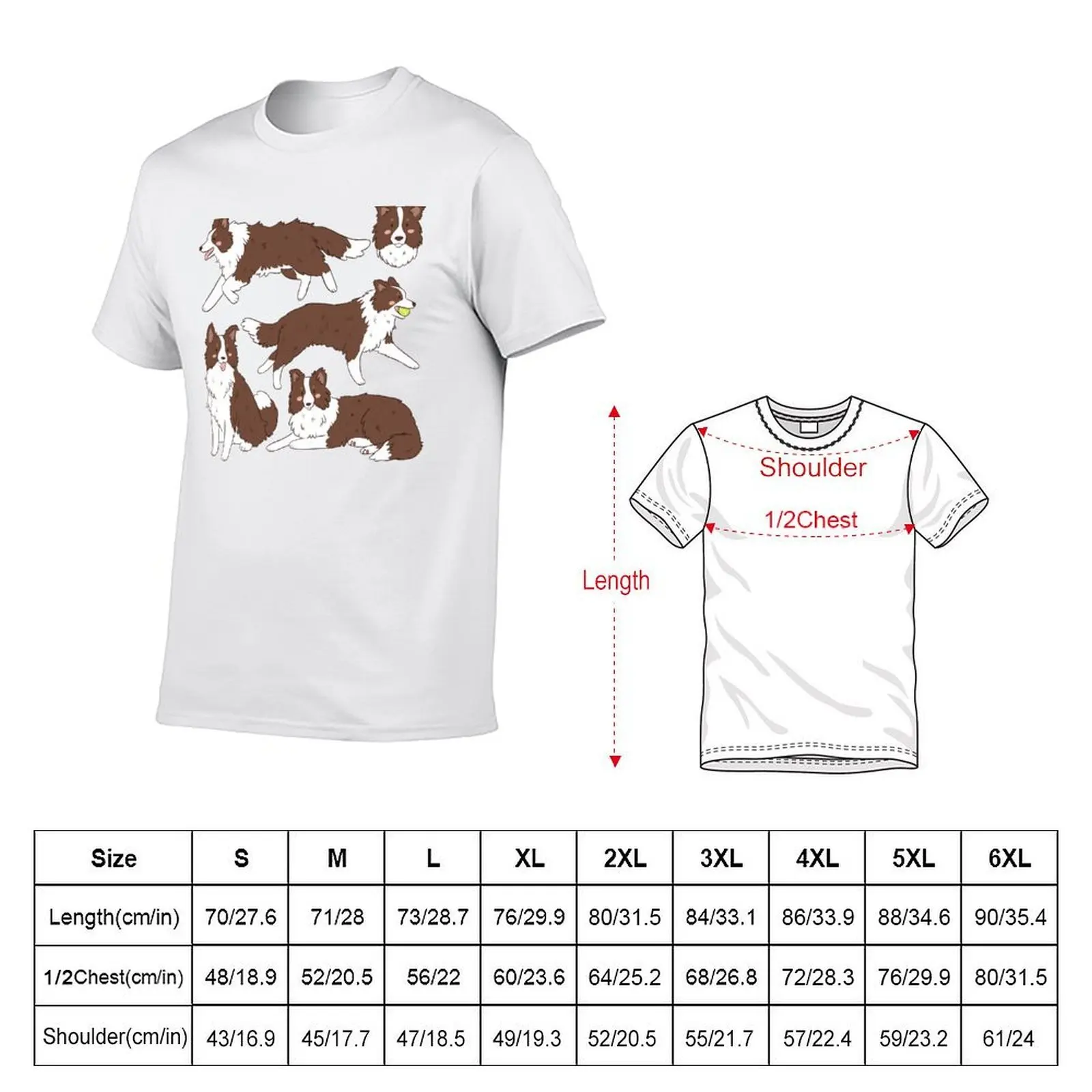 Cute cartoon red border collie pattern T-Shirt man t shirts for men t shirt man cotton T-Shirt