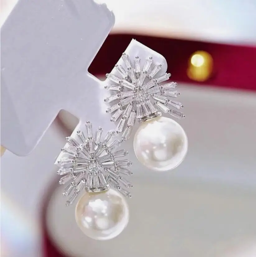 

classic pair of 10-11mm south sea round white pearl dangle earring 925ss