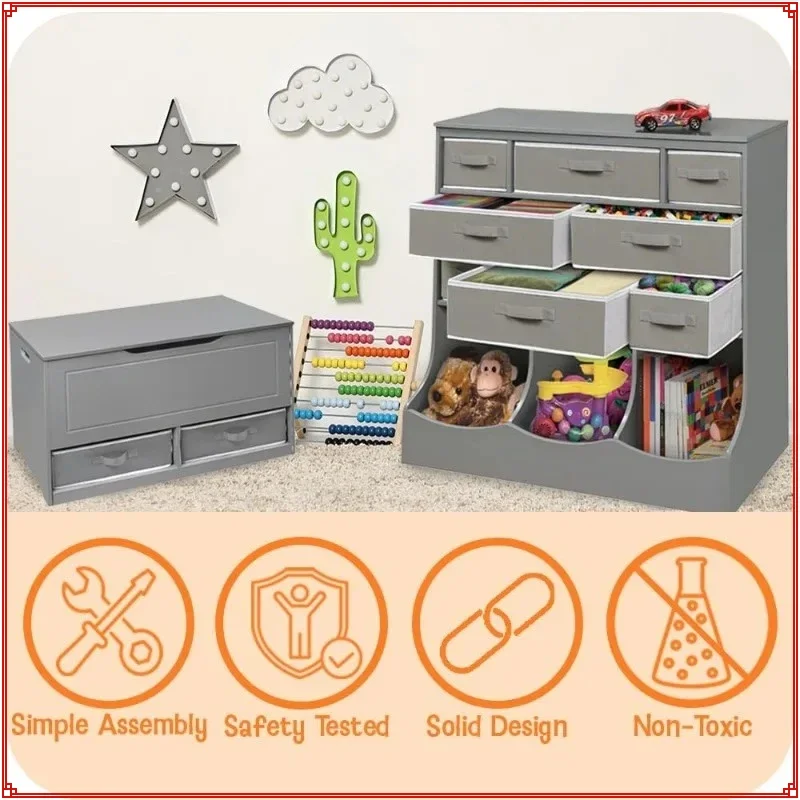 مقعد تخزين ألعاب آمن للأطفال خشبي - أبيض مع مفصلات أمان ومقابض لتنظيم غرفة اللعب #4