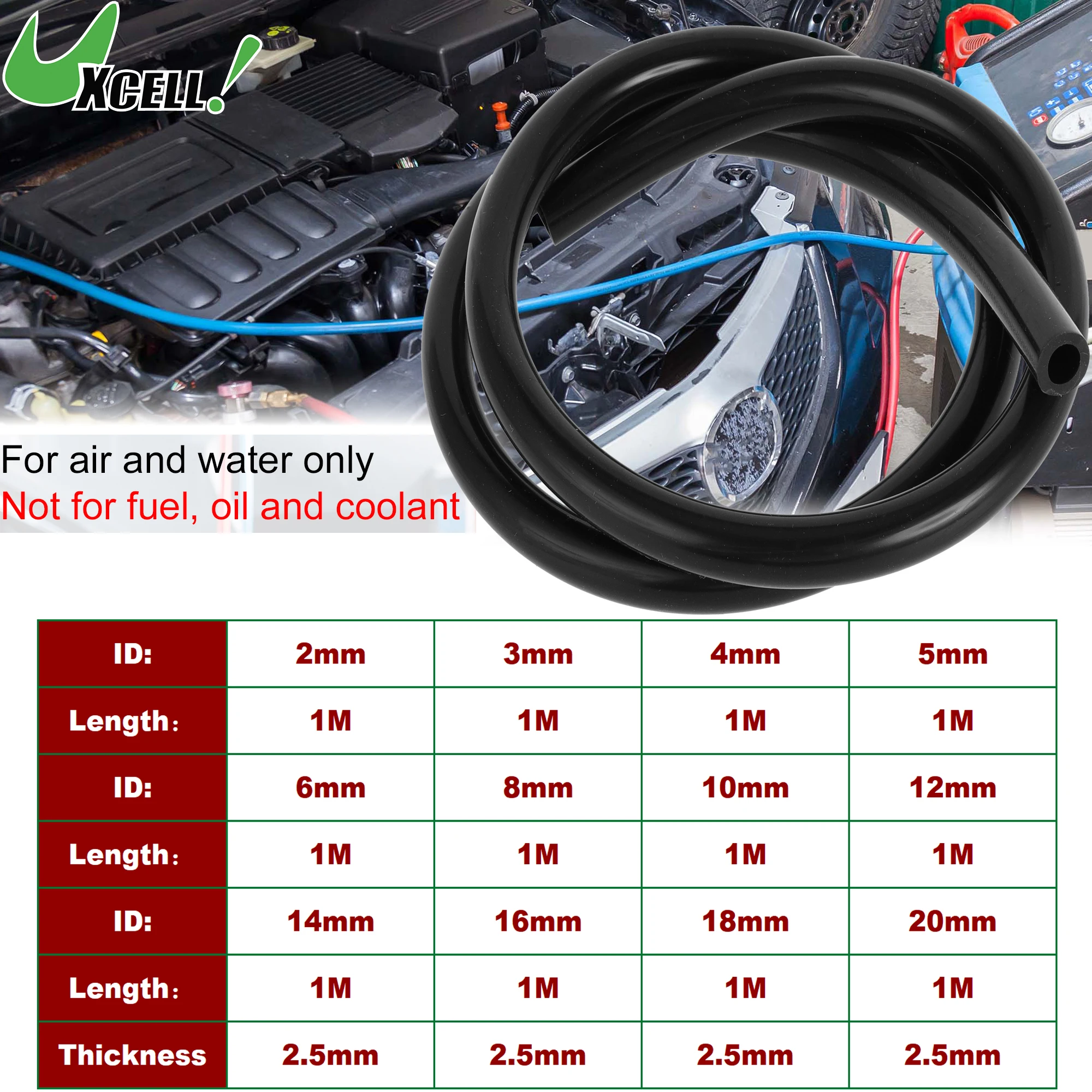 

UXCELL 1M Long Silicone Vacuum Tubing Hose Engine Car Vacuum Line Silicone High Temperature 2mm-20mm ID 2.5mm Thickness