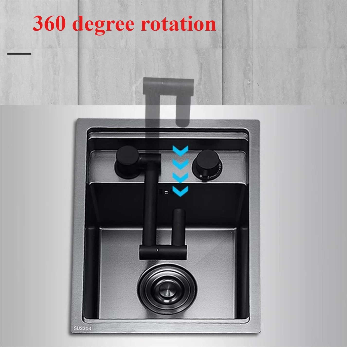 304 stainless steel folding hidden sink faucet folding inside open window small single sink bar hot and cold water faucet
