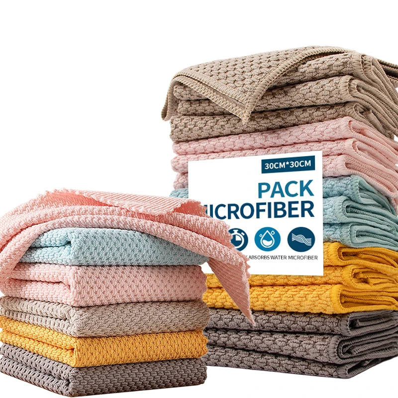 Kitchen Cleaning Absorbent Microfiber Dish Cloths Household Thickened Jacquard Microfiber Corn Grain Towels for Dish