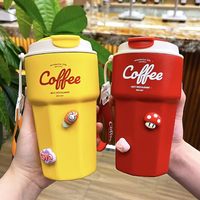 Cute Aesthetic Insulated Travel Coffee Mug with Hand Strap Stainless Insulated Water Coffee Travel Mug Tumbler Leak Proof Lid