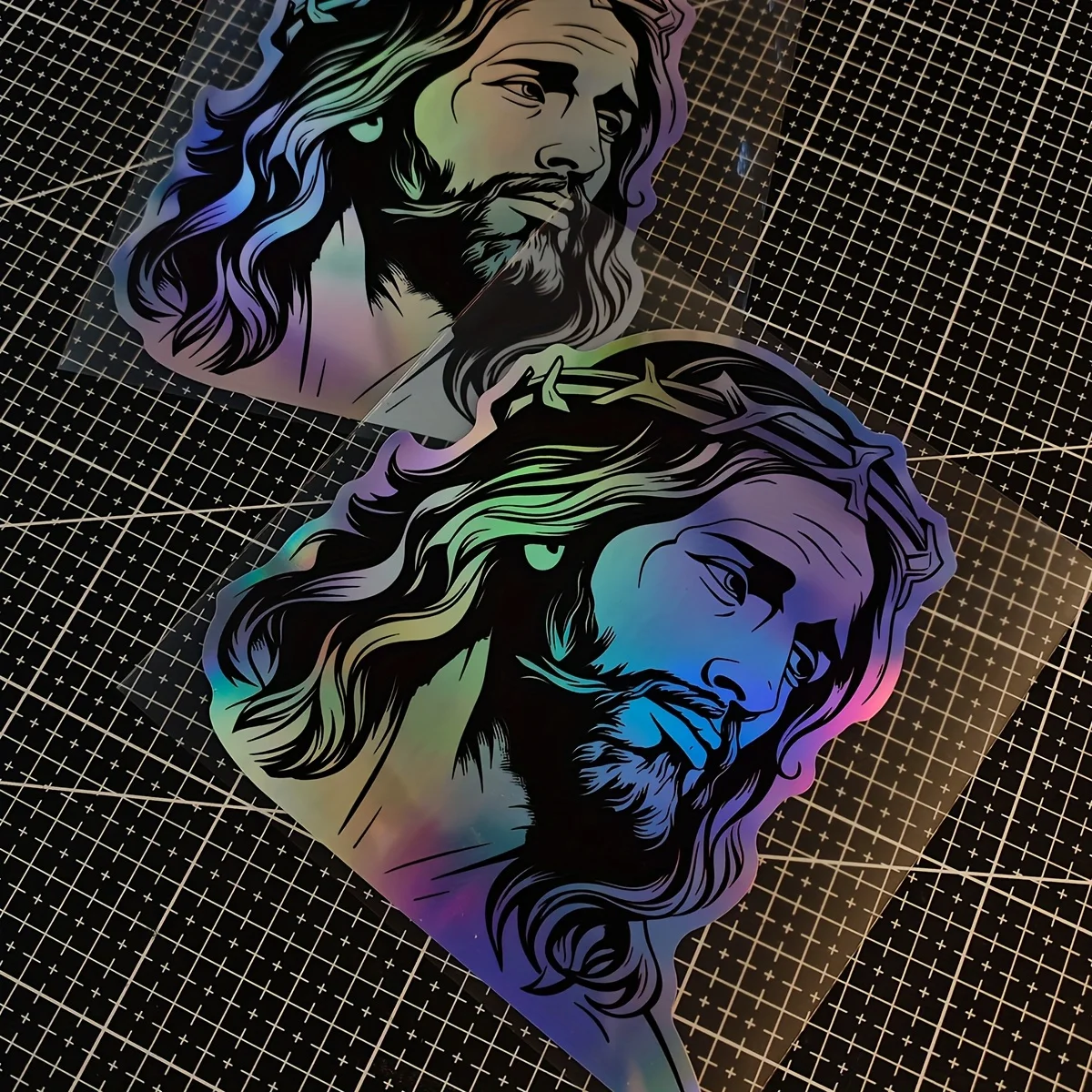 

Holographic Jesus Face Stickers, Waterproof Vinyl Decals for Motorcycle Helmet, Car and Religious Decor