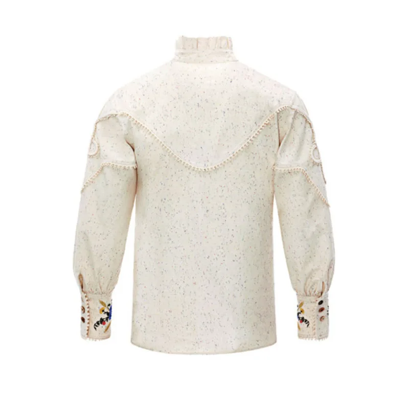WVGA Spring Autumn New Men Tide Heavy Retro Pastoral Plant Embroidery Loose Long Sleeve Shirts Niche Chic Casual Tops Ins W17521