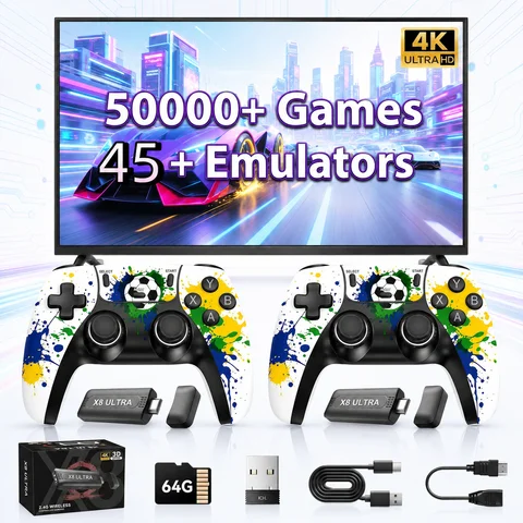 X8 Ultra Retro Video Game Stick 2.4G Wireless Dual Controller TV Game Console 50000 Games Two Player Game Console Kid Gift