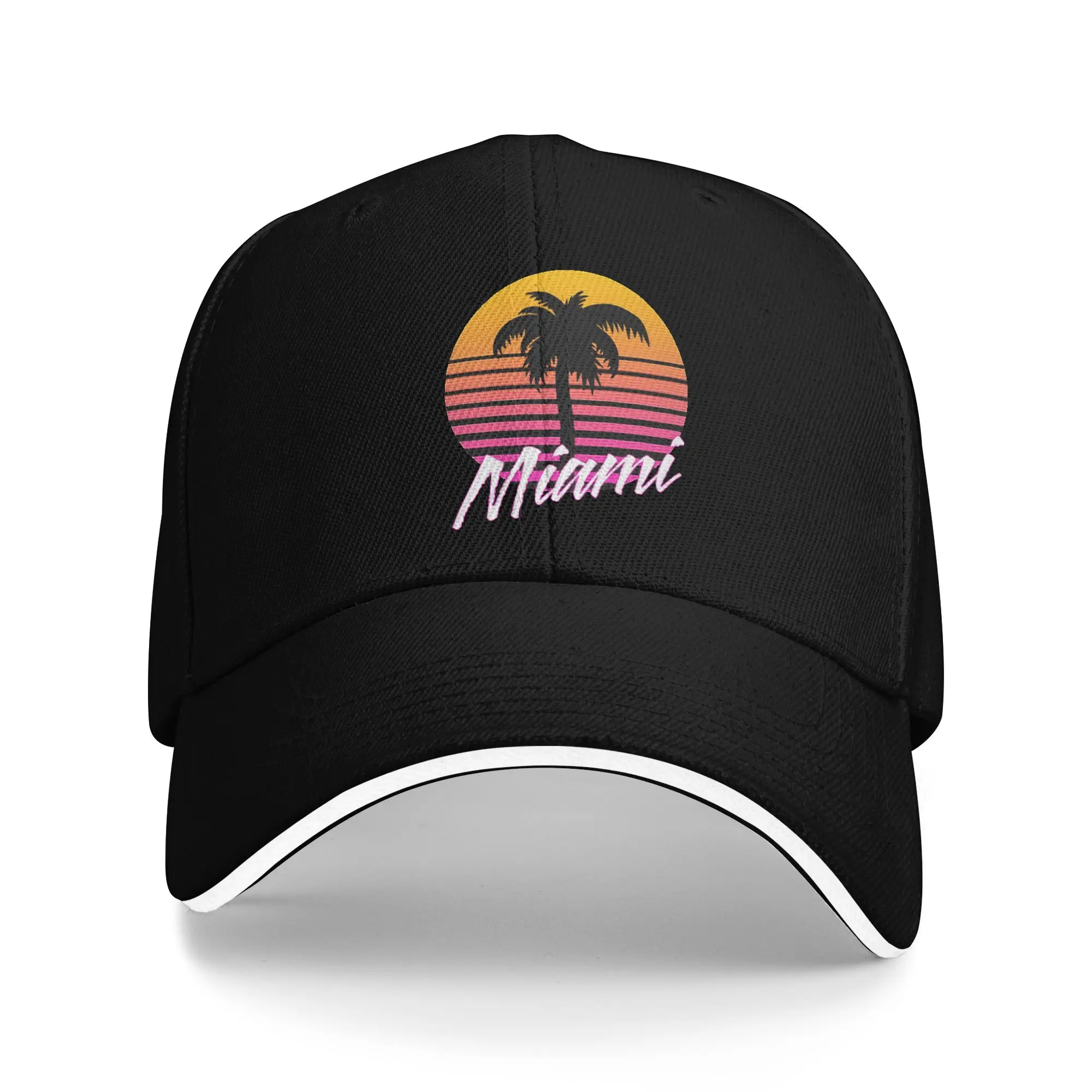 Adult Miami Vintage  Sandwich Hat  , curved Baseball Cap Snapback Caps  Trucker Worker Cap Breathable Dad Hat High Quality