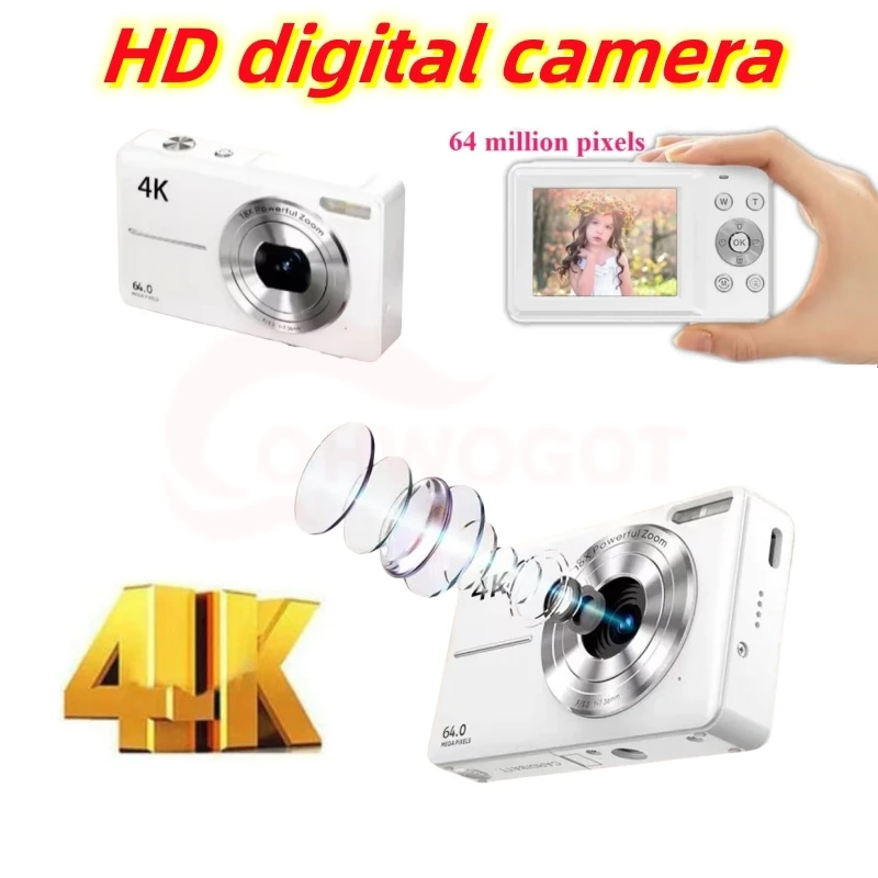 4K HD Mini Digital Camera 2.4 2.8Inch Screen Student Digital Camcorder 64M Pixels Auto Focus 18x Zoom Photography Outdoor Travel