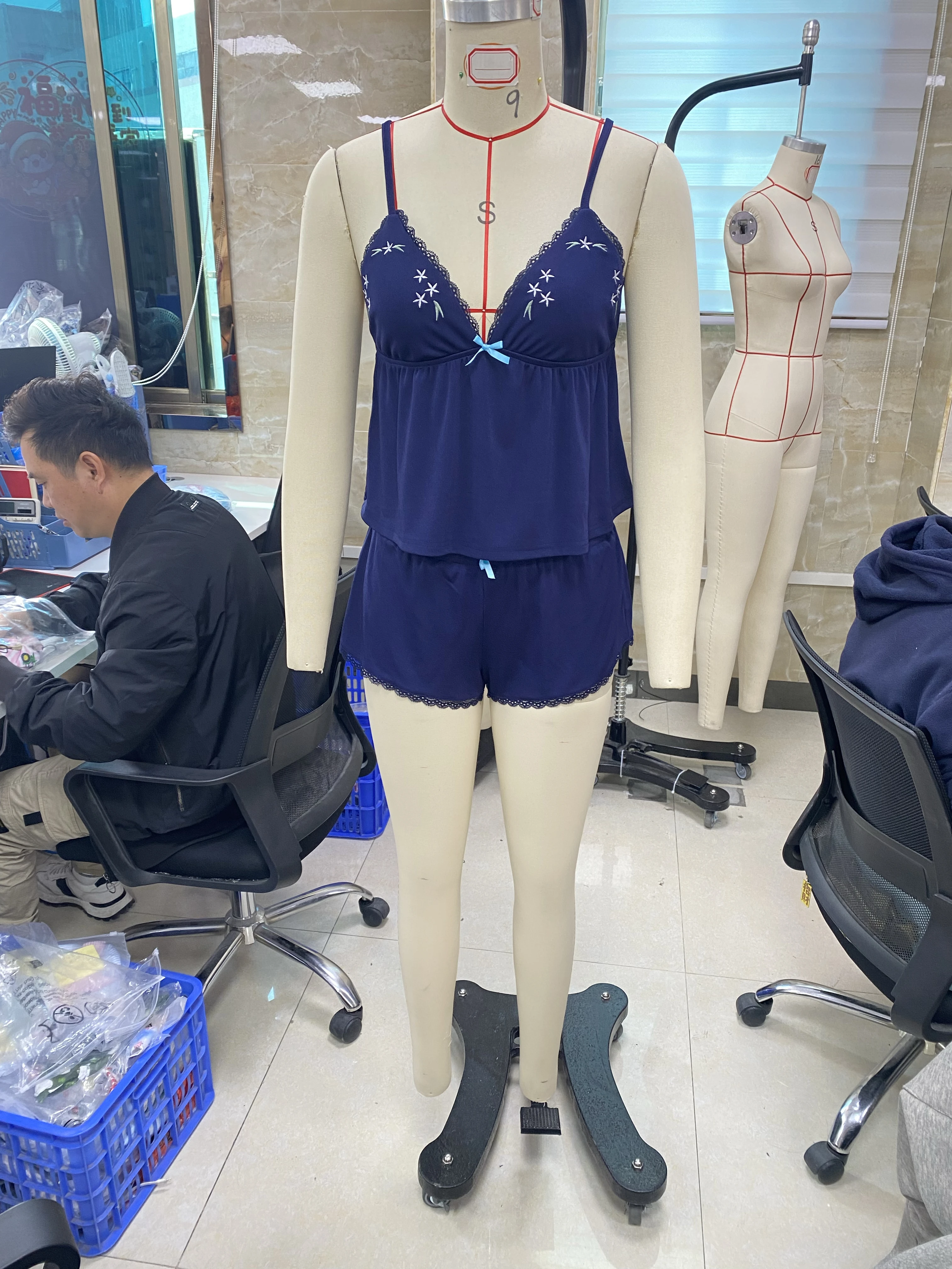 Women's Summer Pajamas Set Stylish Embroidery Lace Trim Camisole Tops with Shorts Lounge Wear 2 Pcs Set