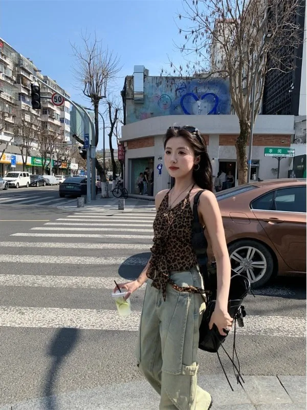Bengal Tiger Print Halter Neck  Vest Women's Summer Pure Desire Inner Wear Short Outerwear Spicy Tight Fitting Top
