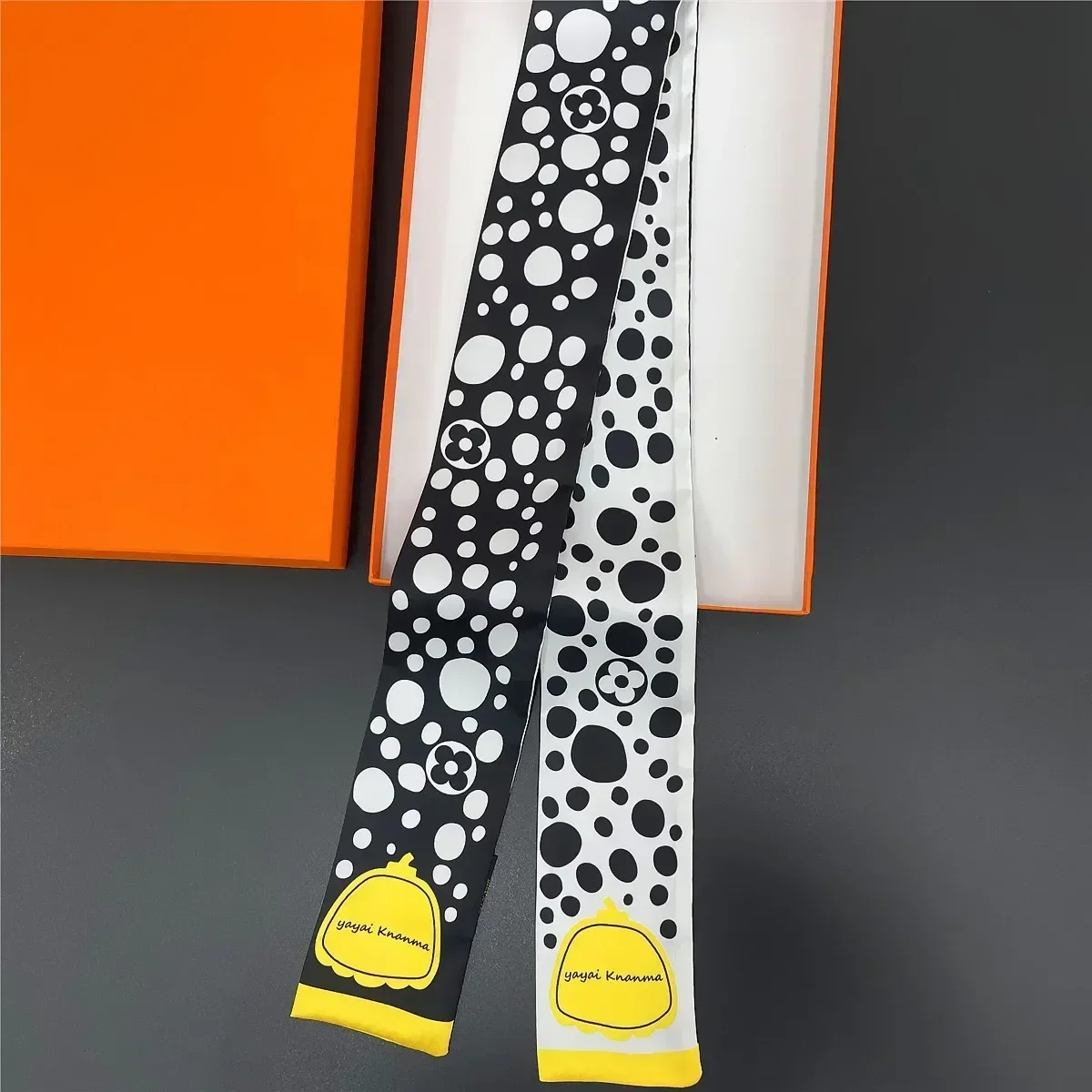 

Unique Japanese Artist Yayoi Kusama Polka Dot Pumpkin Women's Hijab Hair Scarf Bandana Tie Bag Strap Ribbon Gift