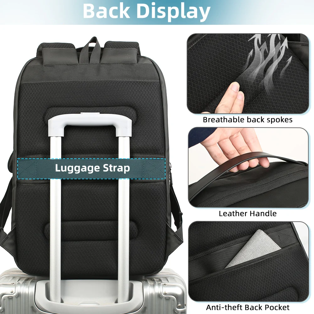 HK Spacious Travel Backpack For Men 17.3 inch Laptop Backpack Commuting Business Work Bag College School Bag with USB Charging