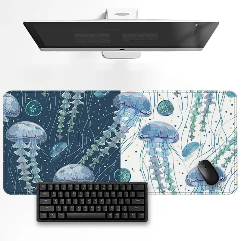 Ocean Jellyfish Mouse Pad Underwater Sea Creature Blue Art Non Slip Rubber Base Desk Mat Keyboard Ergonomic Pads for Work Gaming