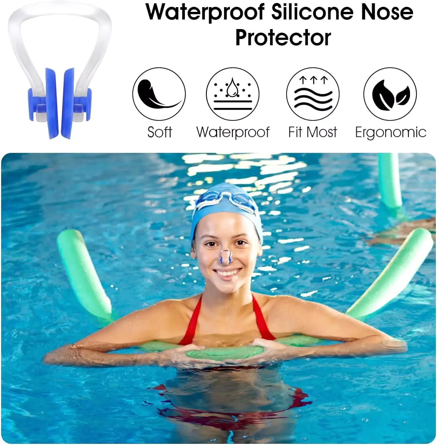 18개 수영 코 클립, 방수 실리카 젤이 포함된 실리콘 수영 코 플러그