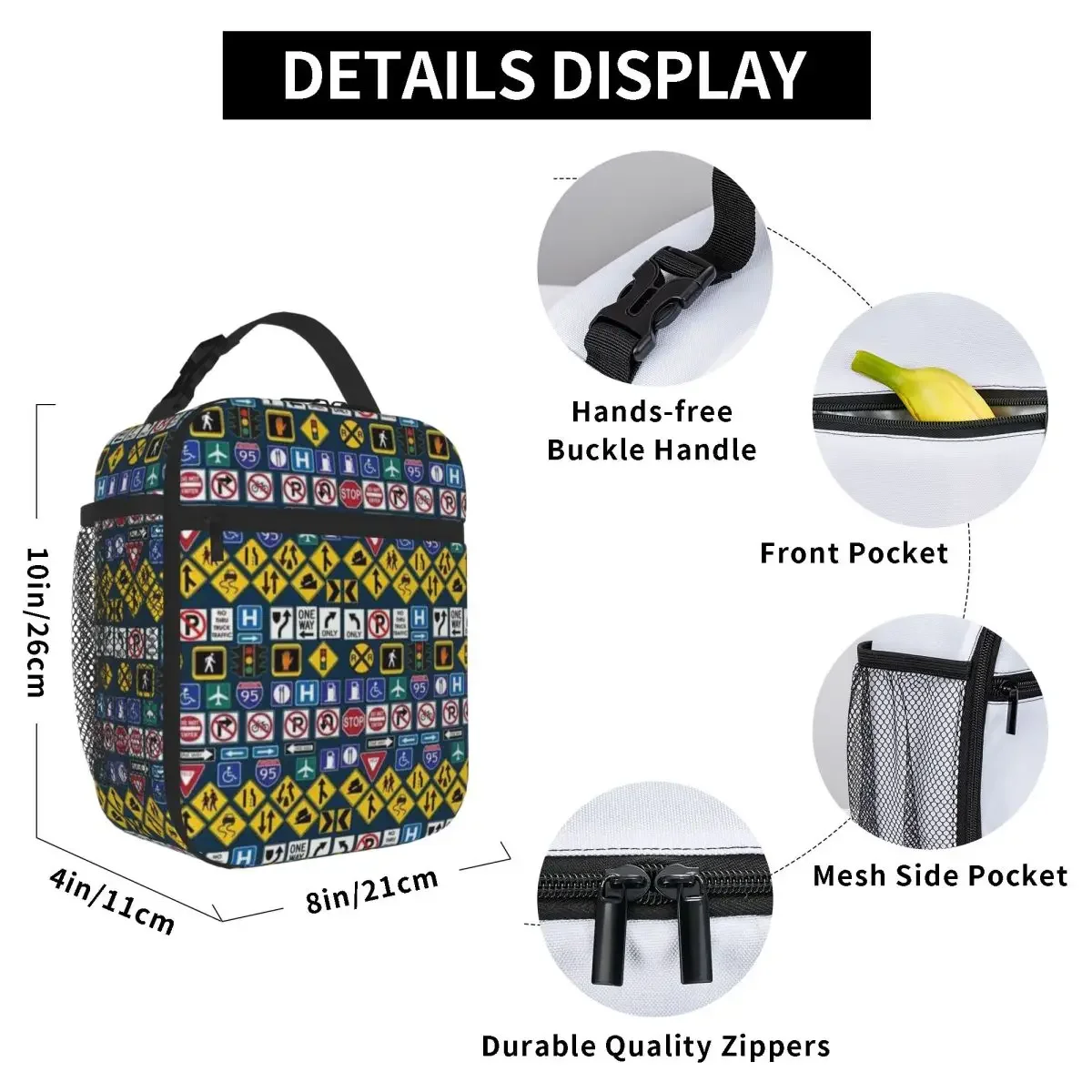 Bestselling Road Signs Regulations Signs School Style Bento Bag Auto Travel Office Lunch Bag