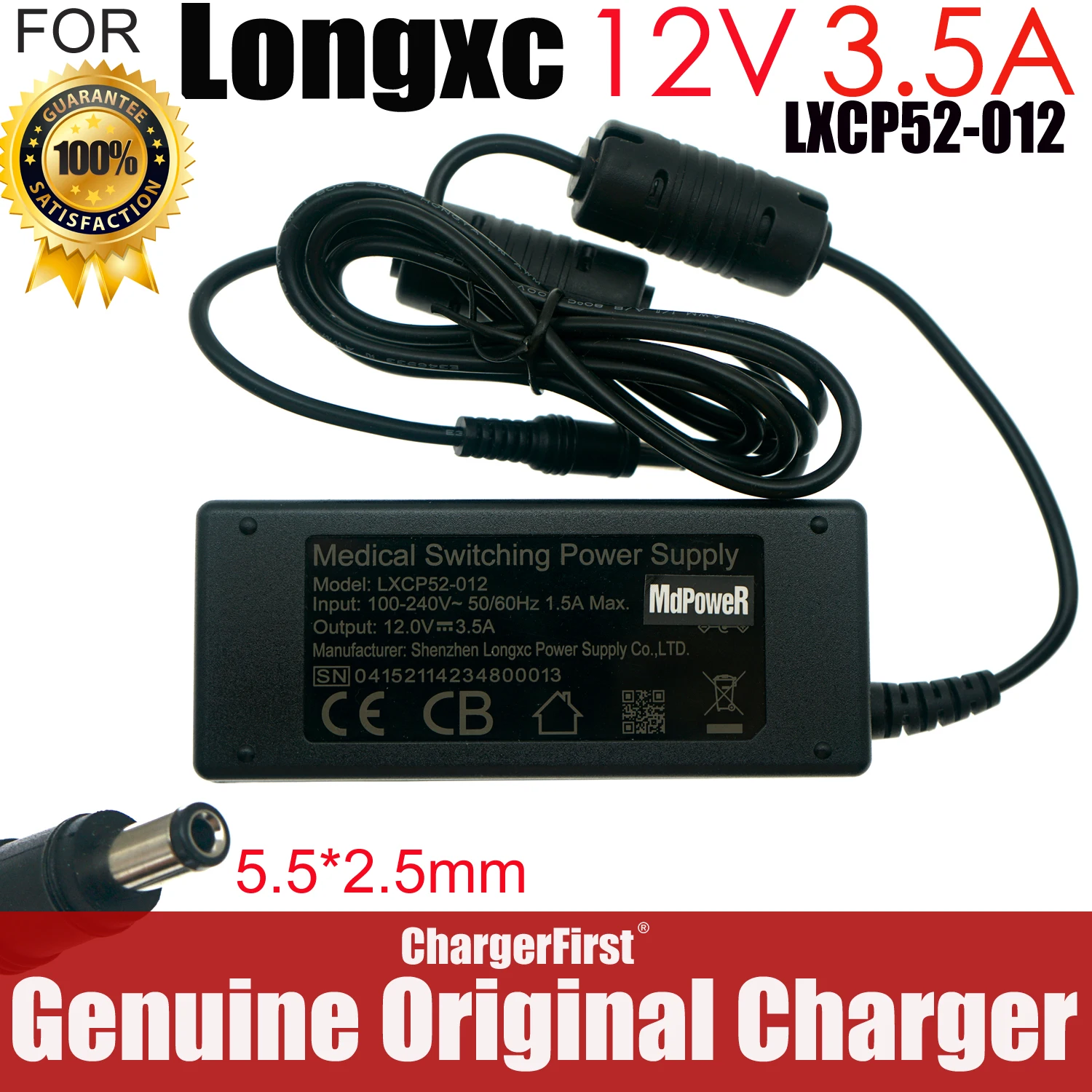 Original Longxc 12V 3.5A 42W Medical Switching Power Supply LXCP52 AC Adapter Charger 5.5*2.1mm
