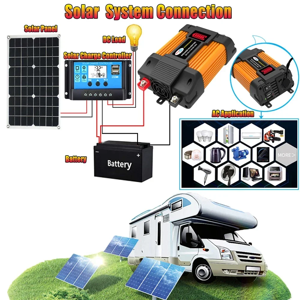 Imagem -05 - Transformador de Tensão Portátil Conversor de Carregador Automático Inversor de Energia do Carro Display Led 4000w 6000w dc 12v para ac 110v 220v