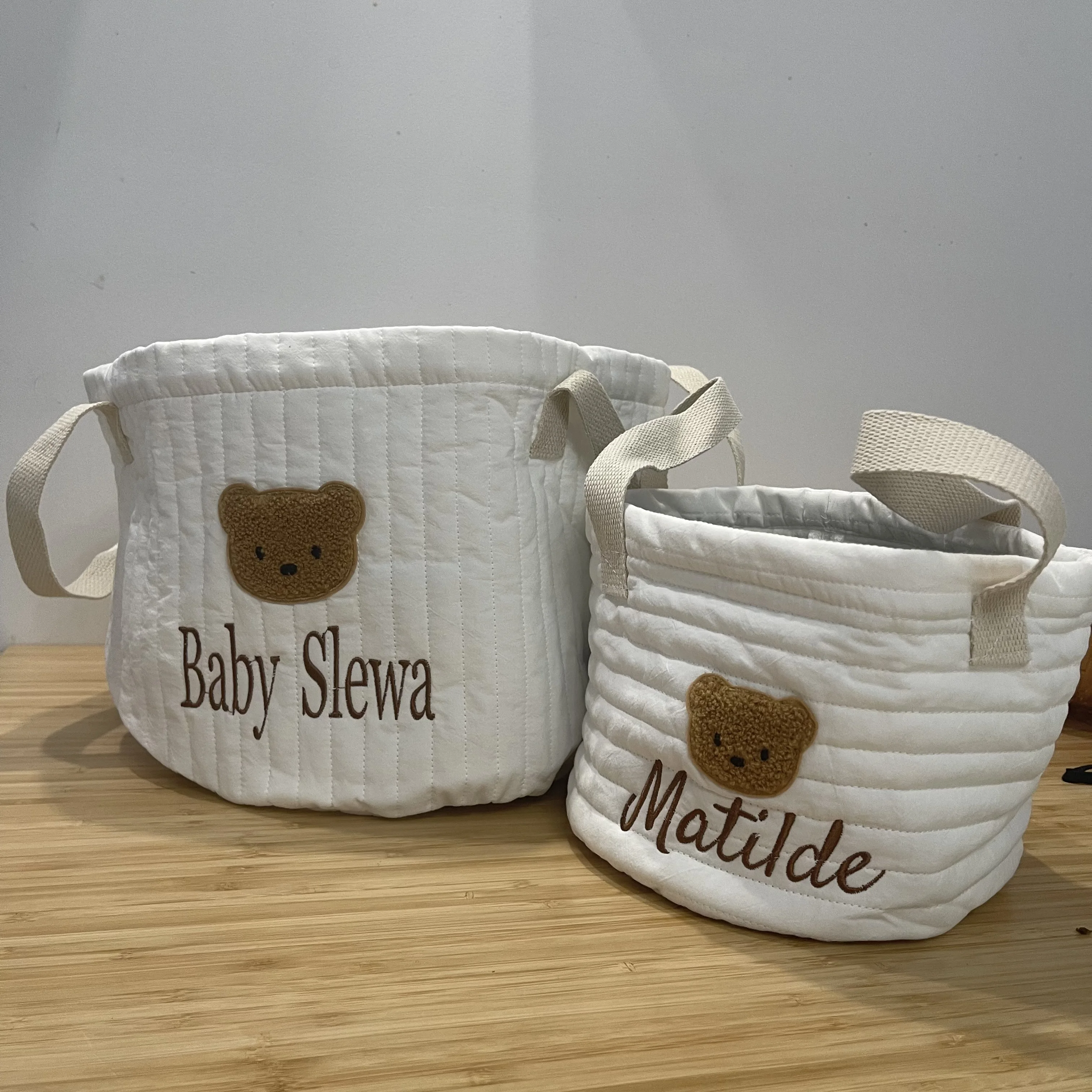 Personalized Name Cute Bear Storage Basket Embroidered Baby Item Storage Bag Newborn Diaper Sorting Basket with Customized Name