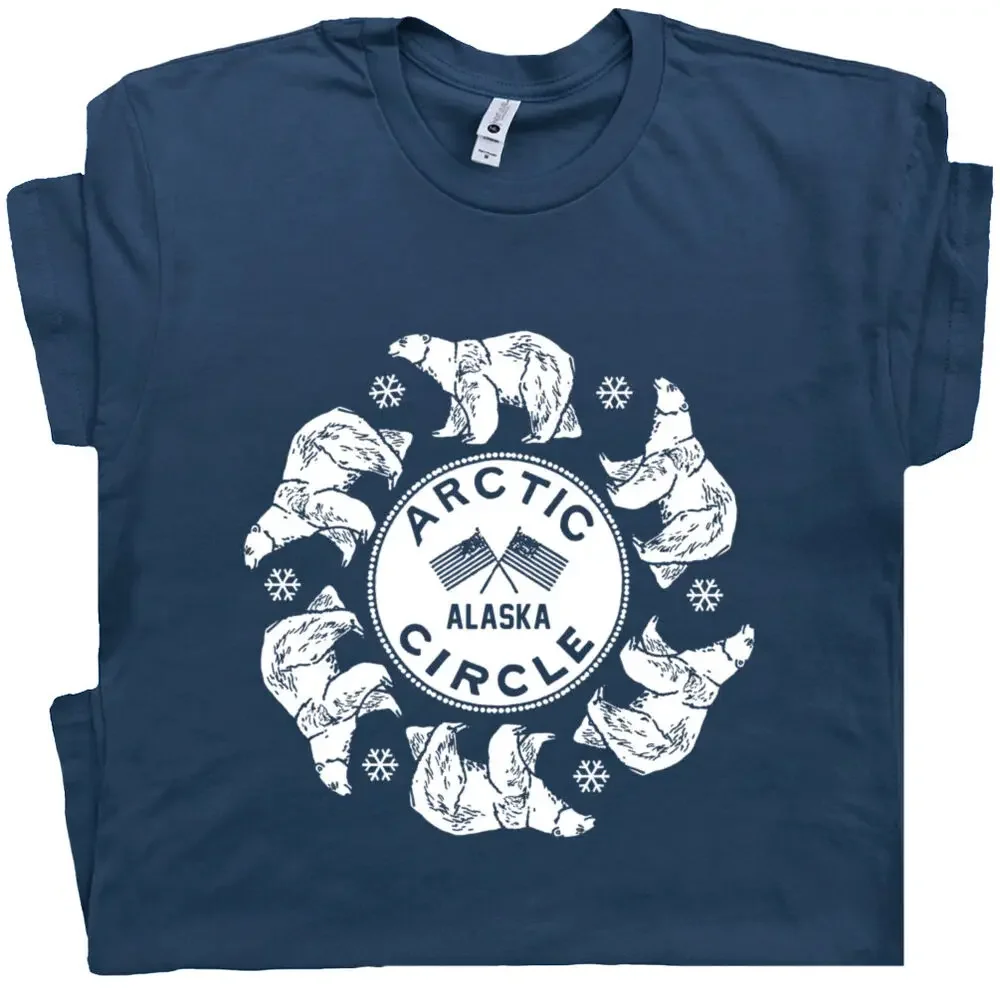 Arctic Circle T Shirt Niedźwiedź polarny Alaska Vintage Ski Iditarod Narciarstwo Snow Tee Wysokiej jakości 100% bawełna z krótkim rękawem