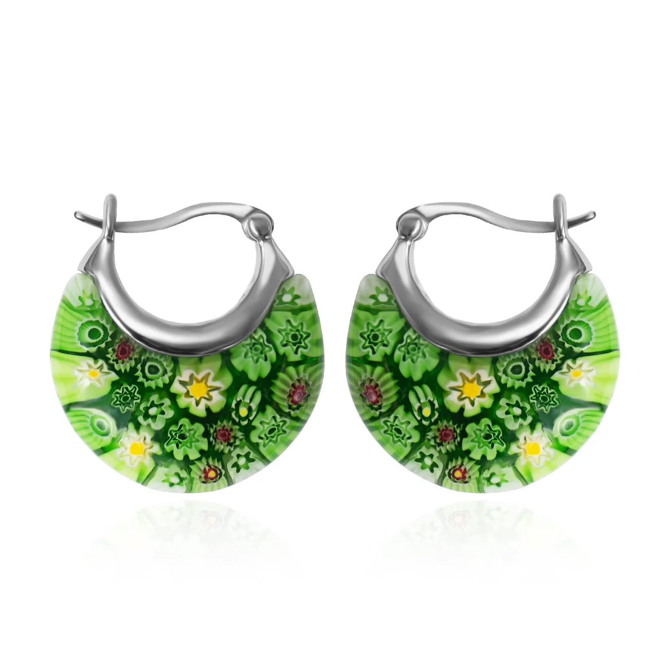 Murano Basket Glass Hoop Earrings Daisy Stainless Steel Women Birthday Personalized Gift Fashion Jewelry Vibrant Colors