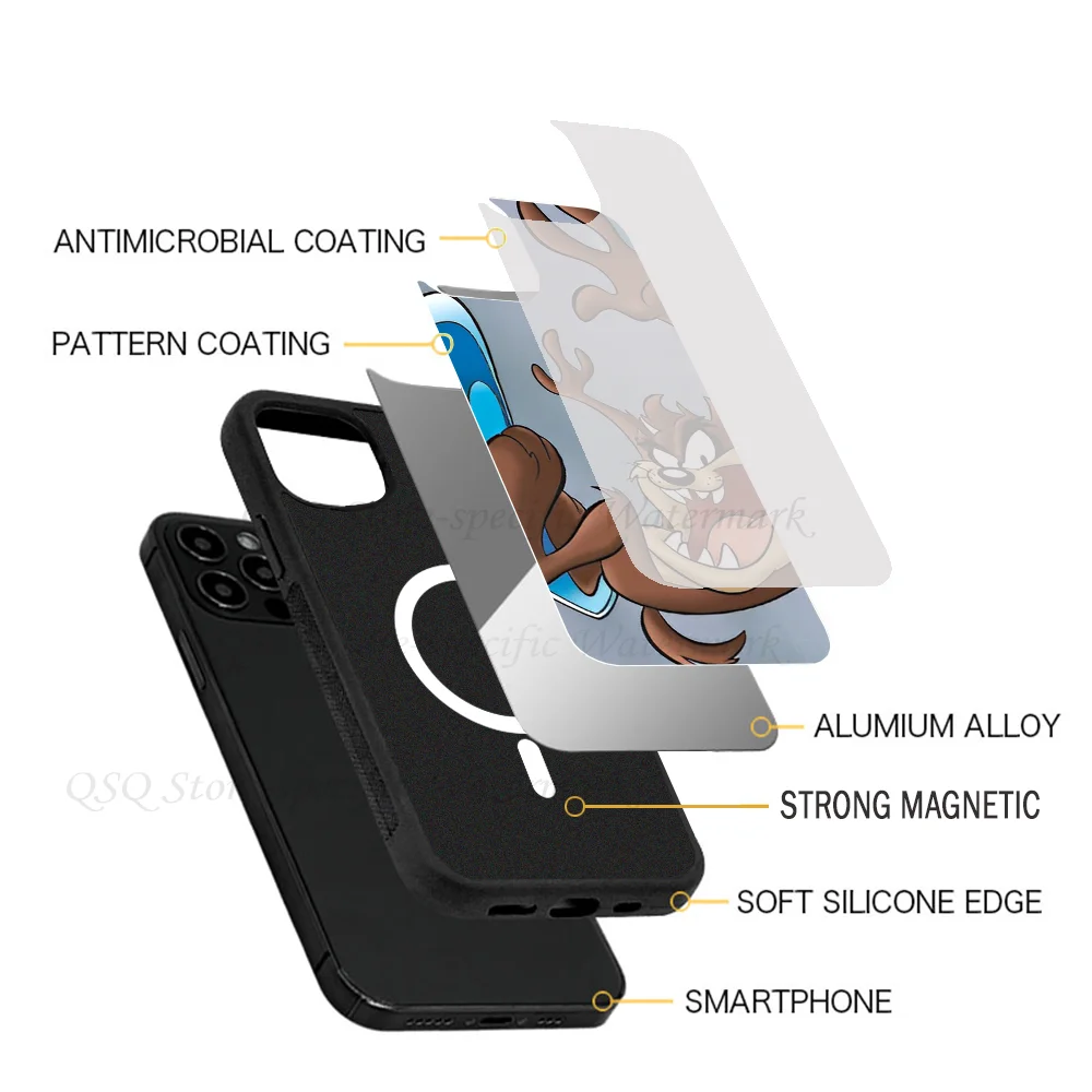 1PC-Tasmanian-Devil-Taz- Phone Case Strong Magnetic For IPhone 15 14 13 Pro Max 11 12 Mini Alex Mirror For Magsafe