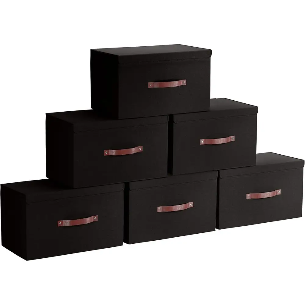 

Набор из 6 складных контейнеров для хранения с крышками, корзин из льняной ткани для полок, органайзеров для шкафа и больших ящиков для хранения