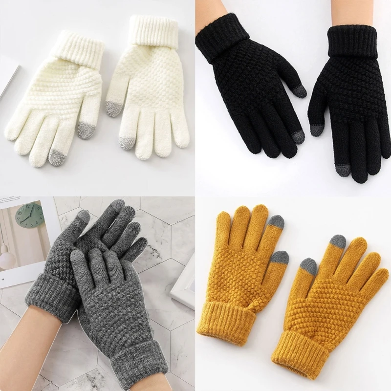 Full Finger Mittens with Jacquard Design Rolled Elastic Cuff Touchscreen Gloves Dropshipping