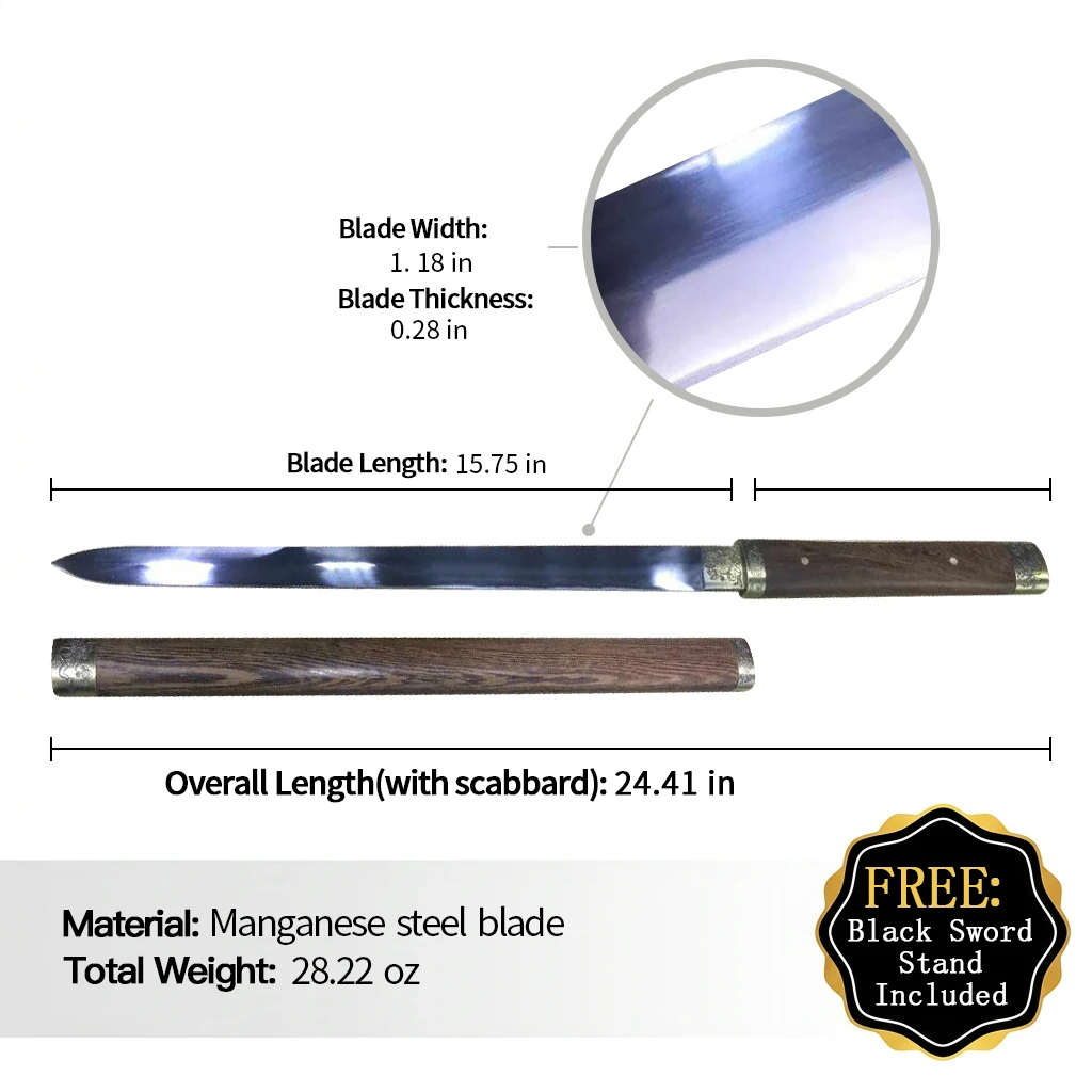 18 Inch Mini Tang Sword Ornament & Oriental Craft Sword Gift Natural Pear Wood Scabbard Affordable Home Decor Replica