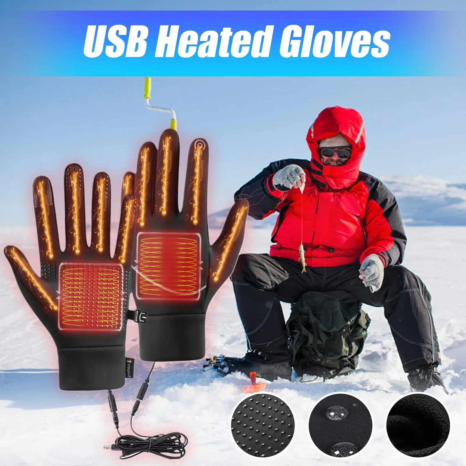 

Перчатки с подогревом для мужчин, спортивные перчатки на зиму, USB-нагрев, варежки с сенсорным экраном для уборки снега, вождения, альпинизма, катания на лыжах