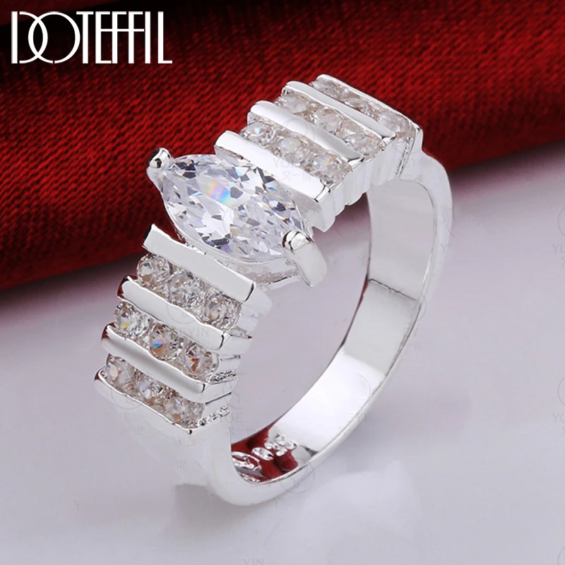 DOTEFFIL 925 Sterling Silver Oval Round AAA Zircon Ring For Women Man Fashion Wedding Engagement Party Charm Jewelry