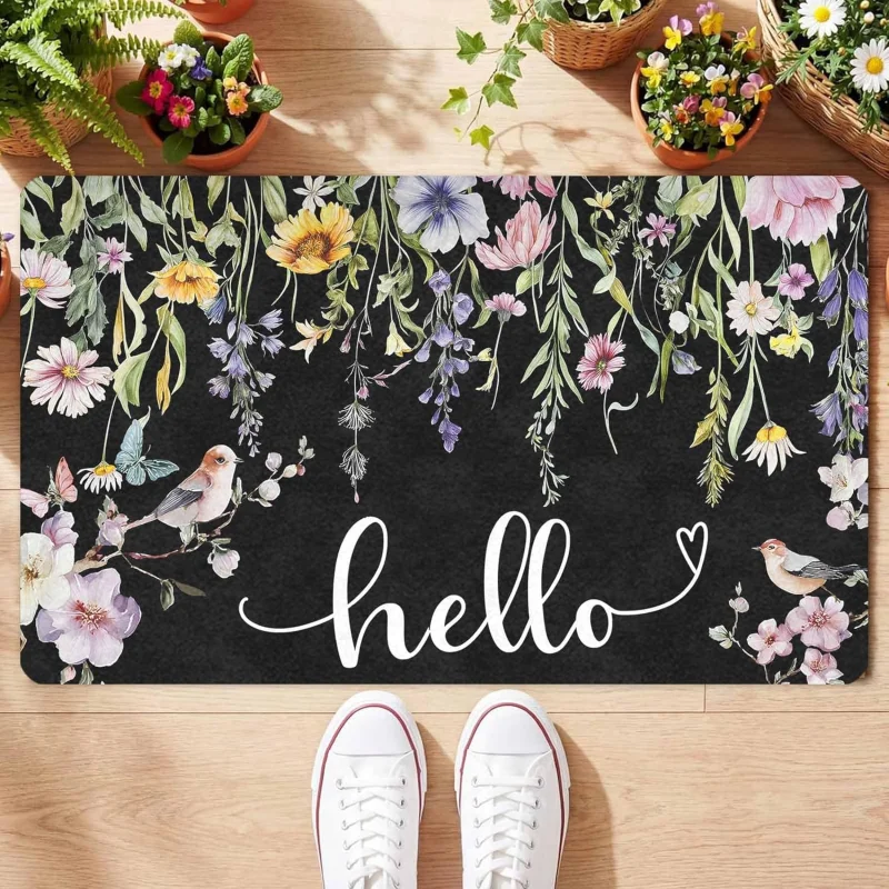VIKAMA Floral Welcome Doormat Indoor Outdoor area Carpet Living Room Bedroom Entrance Floor mat Home Decor