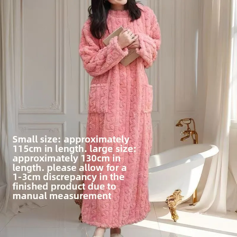 

New Winter Long Warm Coral Fleece Nightgown Robe Dress Women Walking Quilt Style Homewear Pajamas