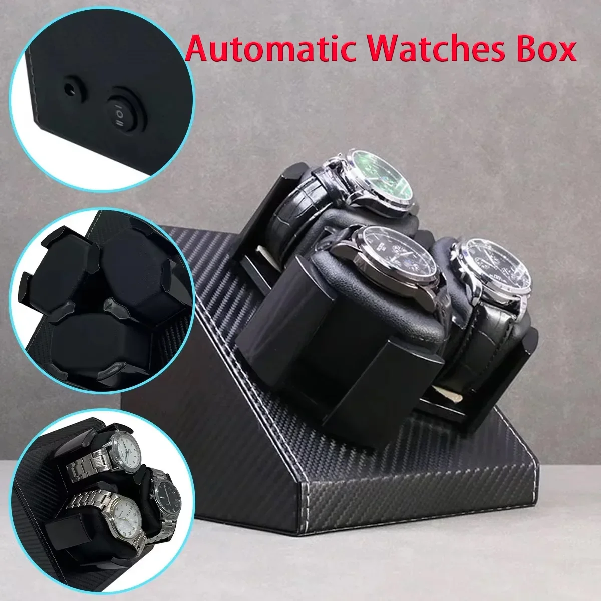 

Watch Winder for Automatic Watches Box 3 Watches PU Leather Rotating Storage Display Automatic Winding Universal USB Power 5V1A