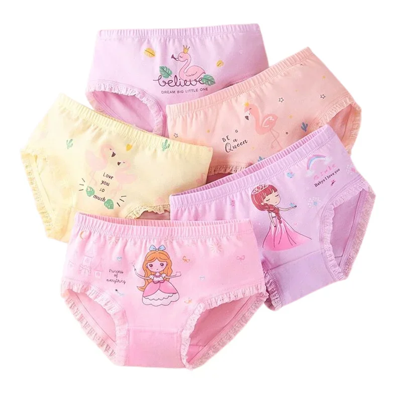 5PC Girls Briefs Cotton Underwear Cute Printing Panties Kids Breathable Soft Underpants Girls Boxer 2-12Years