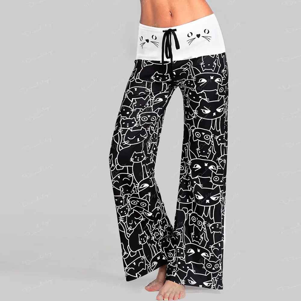 

Casual Pants Fashion Cat Drawstring Leggings Prints Women Pants Vintage Luxury Punk Korean Fashion Sweatpants High Waist Pants