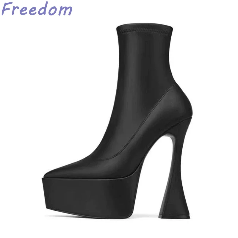 Platform heightening boots! Pointed toe thick-soled short boots for women, thick heels, super high heels, elastic boots