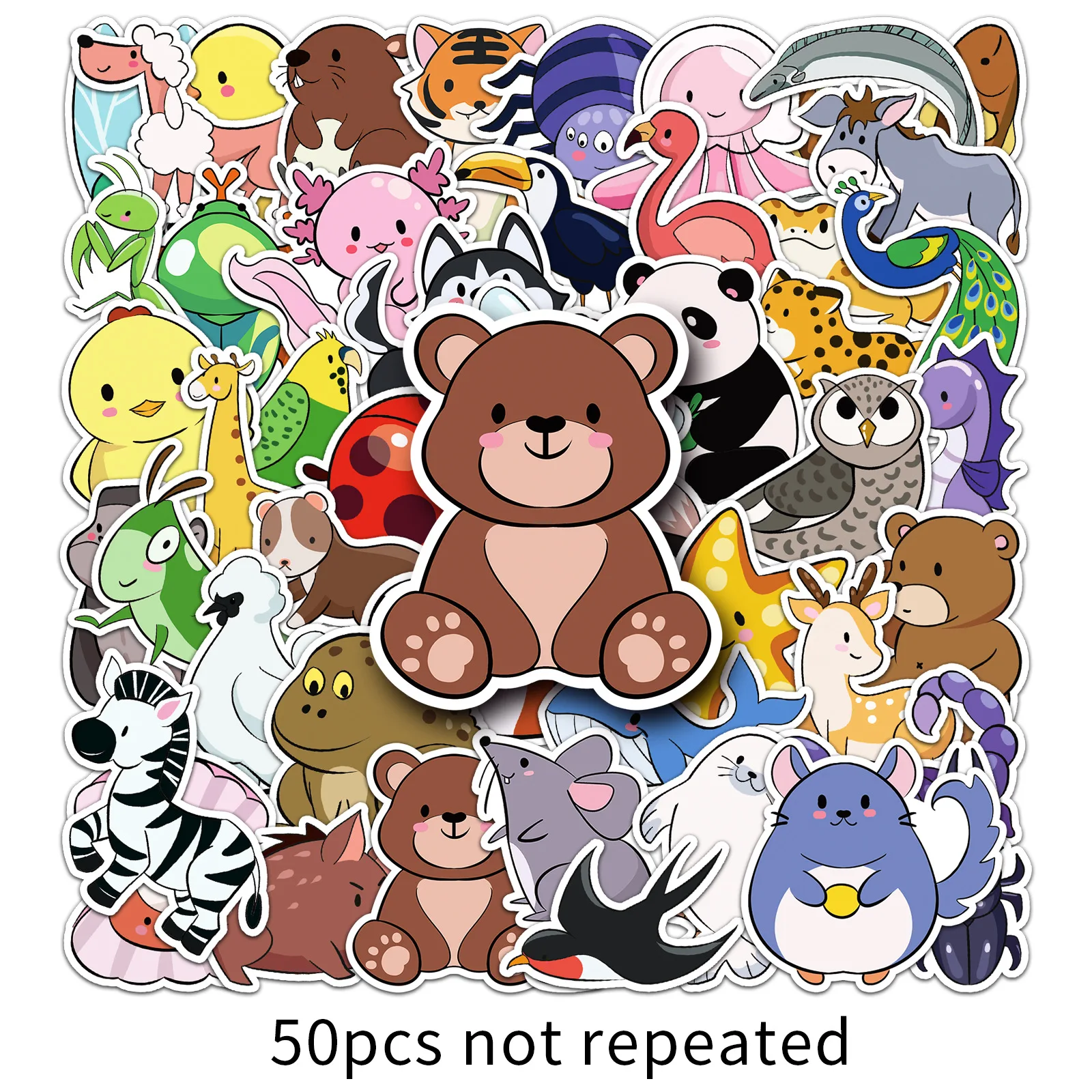 50PCS/Set Kawaii Cartoon Animal Stickers Cute Zoo Jungle Creatures Stickers for Kids Waterproof PVC Stickers for Luggage Decor