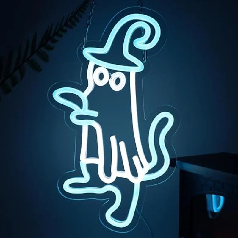 

Halloween Neon Sign Dimmable USB Powered LED Light Blue Ghost Wall Decor Gift for Bar Game Room Man Cave Bedroom Garage Decor