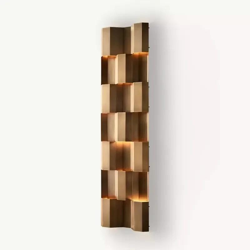 Modern Art Brass Geometric Column Wall Sconce Dimmable E12 Sculptural Wall Lamp Bathroom Bedroom Hallway Interior Decor Light