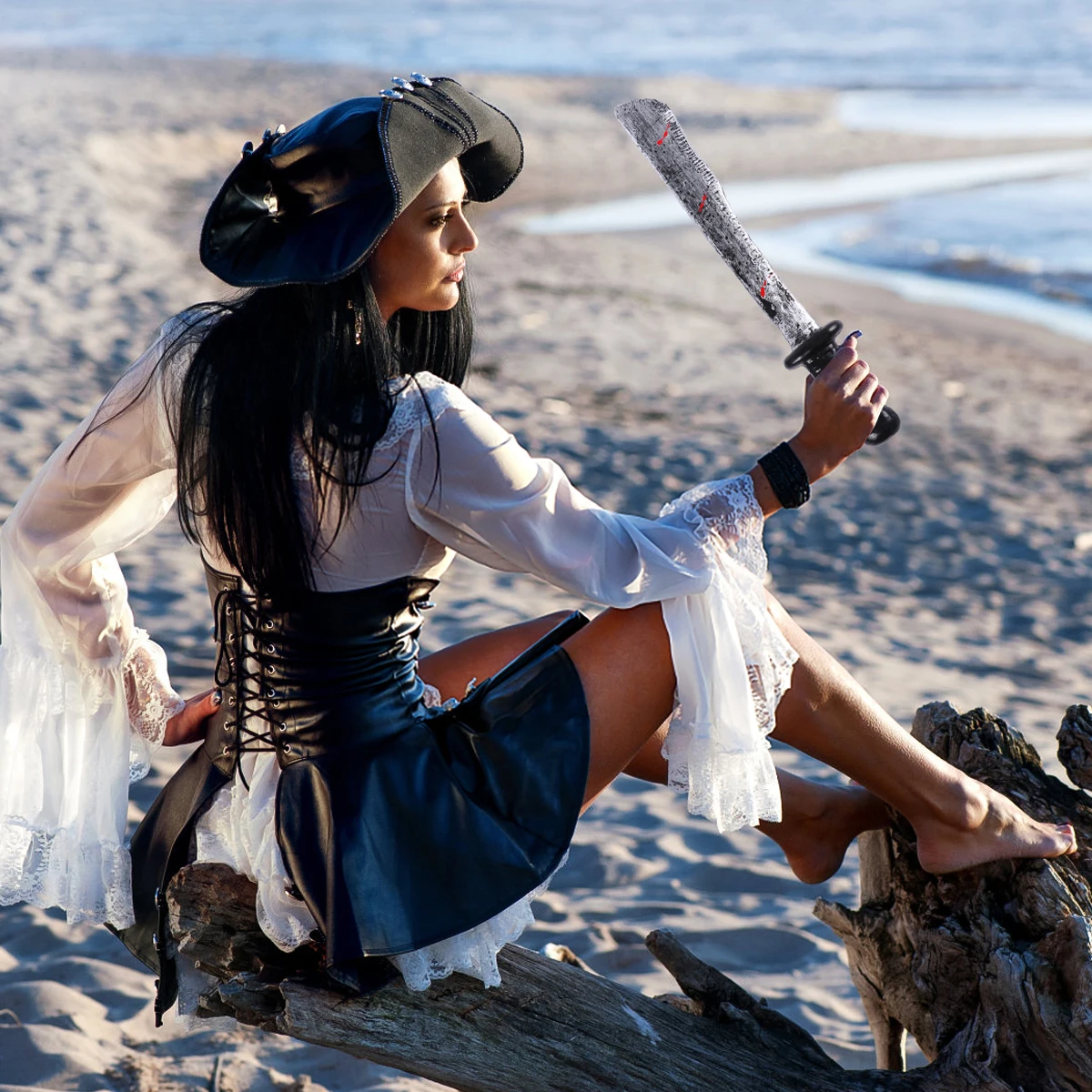 

1pc Plastic Knife Prop Halloween Bloody Realistic Design For Masquerade Butcher Carnival Decor Novelty