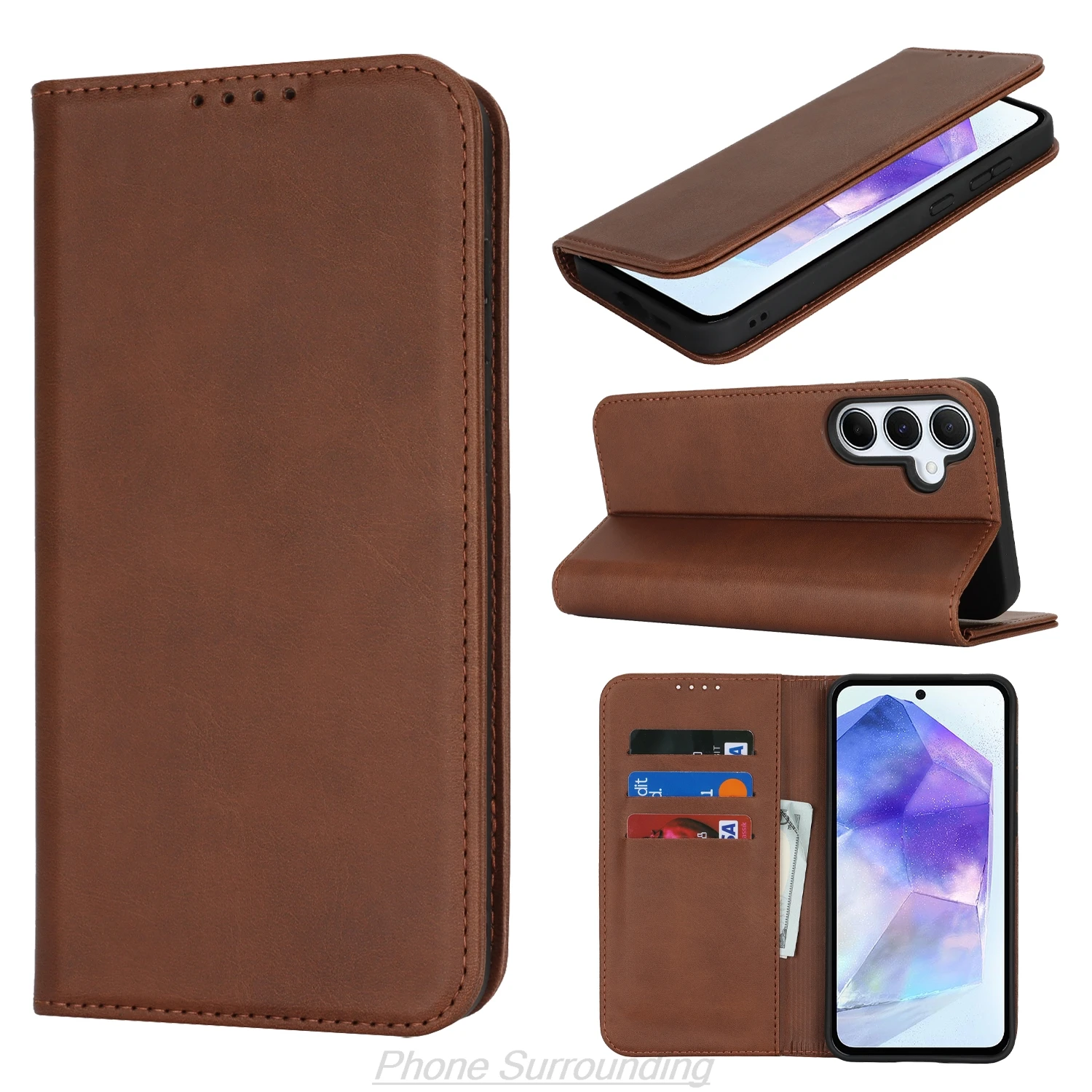 Capa de couro para samsung galaxy quantum 5 flip case titular do cartão coldre atração magnética capa carteira capa fundas coque