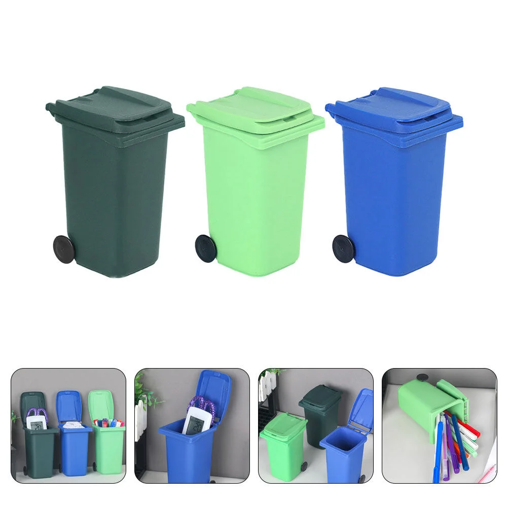 3 Pcs Mini Desktop Dumpster Trash Can Decorative Waste Decorate 14x6.8cm Small Bucket Plastic For Office