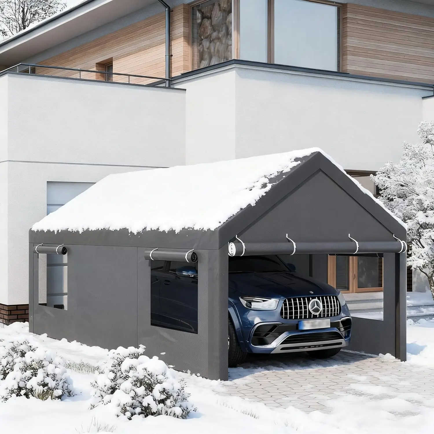 

Навес для автомобиля 12x20 футов, сверхпрочный, с рулонными окнами, портативный гараж со съемными боковыми стенками и дверями, для автомобиля, на заказ