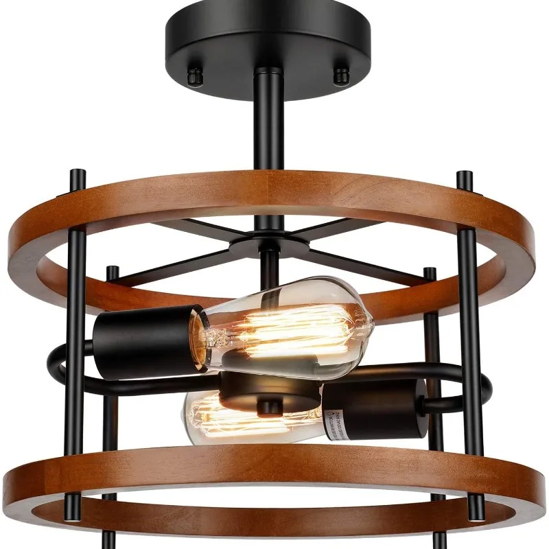 Rustic Vintage Semi-recessed Candle Ceiling Light Cherry Wood II