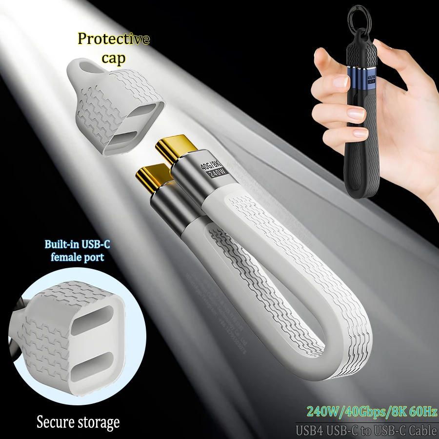 كابل USB4 قصير محمول، كابل USB-C إلى USB-C جديد من Creative مع سلسلة مفاتيح، شحن سريع 240 واط، نقل بيانات 40 جيجابت في الثانية، دقة 8K 60 هرتز UHD لأجهزة الكمبيوتر المحمول والكمبيوتر اللوحي والهاتف #3