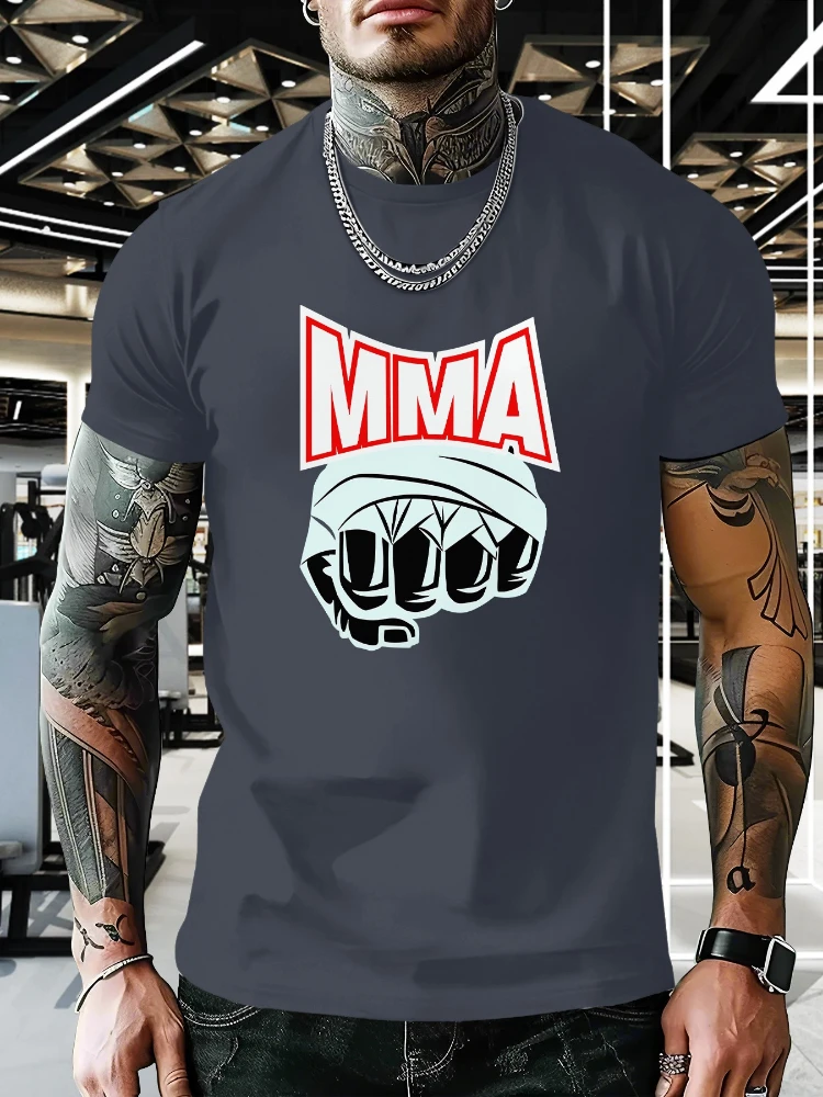 MMA Flame Fist Graphic-Bold Combat Sports Design-100% cotton summer O-neck short sleeve casual printed men's T-shirt.