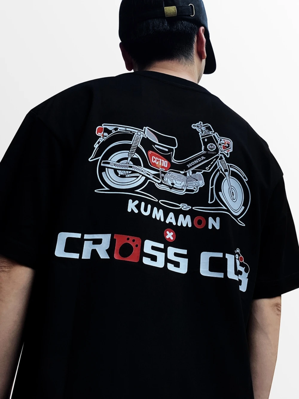 

Summer Fashion 25 New KUMAMON X CROSS CUB Cartoon Creative Motorcycle Casual round-neck Heavy Summer short-sleeved T-shirt CC110