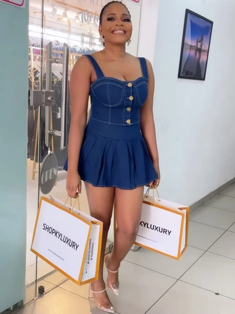 Streetwear Denim 2 Stück Sets Frauen Outfit Sommer Kleidung Frauen Ärmellose Tank Weste Mini Rock Sets Jeans Zwei Stücke Kleid Sets