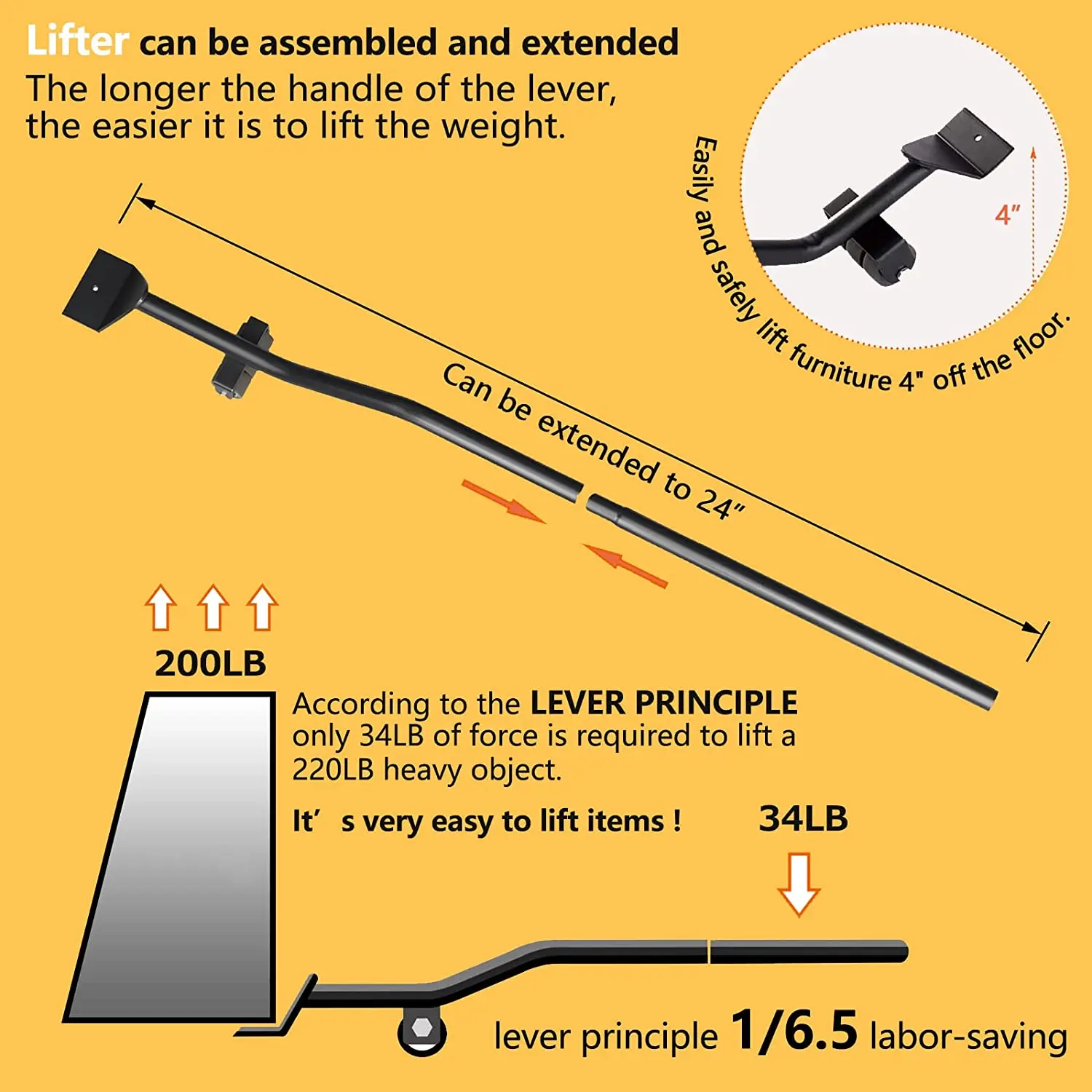 Crowbar Extension,Pry Bar For Easy Movement of Heavy Objects, Support Rod  For Furniture Sliders,Handlers,Furniture Lifter Pry