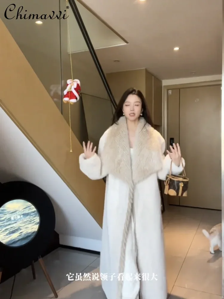 الراقية الأزياء الأوروبية فرو المنك معطف متكامل المرأة شتاء جديد أنيق دافئ طويل الأكمام مقلد فرو المنك الستر
